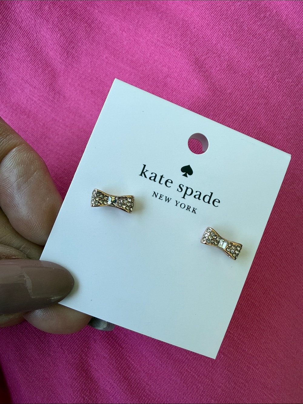 Kate Spade “Ready Set Bow” Rose Gold Crystal Bow Stud Earrings